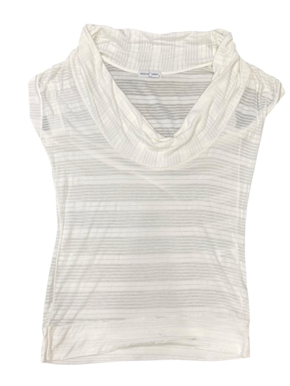 Rebecca Beeson Semi-Sheer White Striped Cowl Neck Sleeveless Top (Size 4)